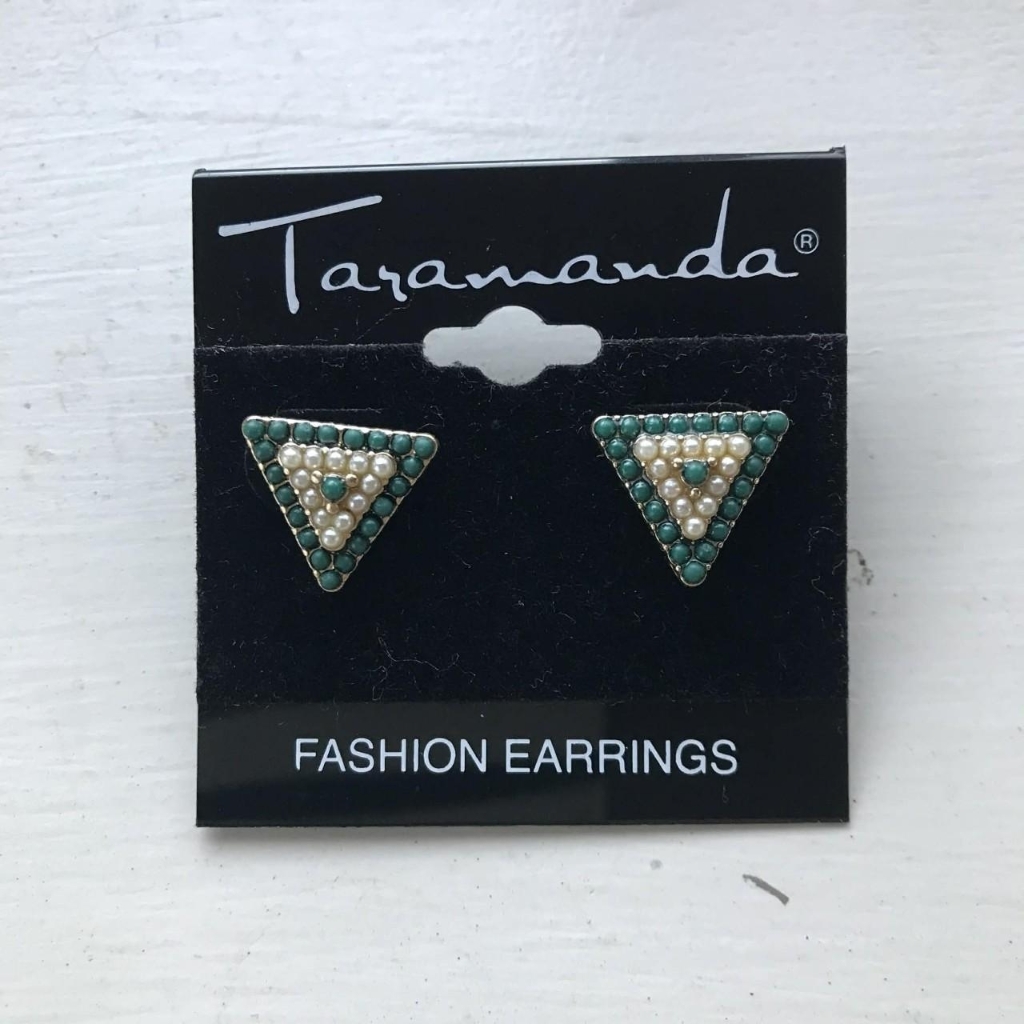 Taramanda Green And Gold Mini Triangle Earrings 8$